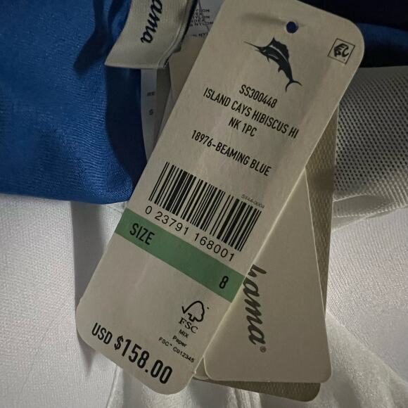 Tommy Bahama Island Cays Hibiscus High Neck One Piece Swimsuit 8 Women’s Blue - Picture 6 of 7